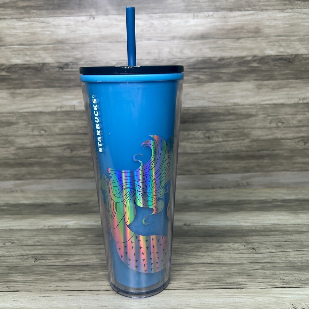Starbucks Color Changing Tumbler Blue‎ Mermaid Siren 24 Oz 2021 Cold Cup Drink